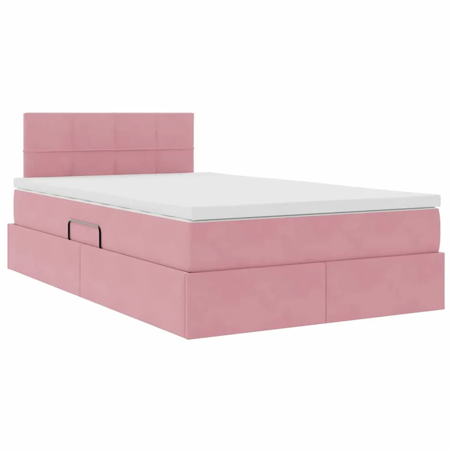 Lit de rangement LED avec matelas Rose 120 x 190 cm Velours - 6