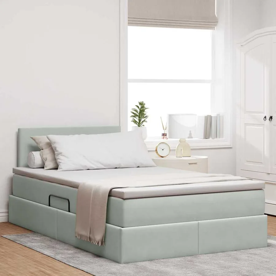 Lit de rangement LED avec matelas Gris clair 120 x 190 cm
