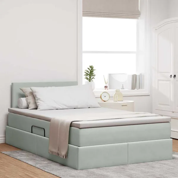 Lit de rangement LED avec matelas Gris clair 120 x 190 cm