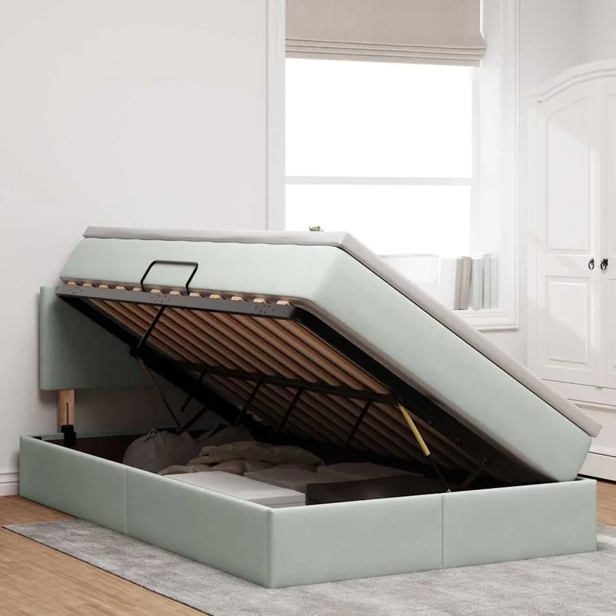Lit de rangement LED avec matelas Gris clair 120 x 190 cm - 4