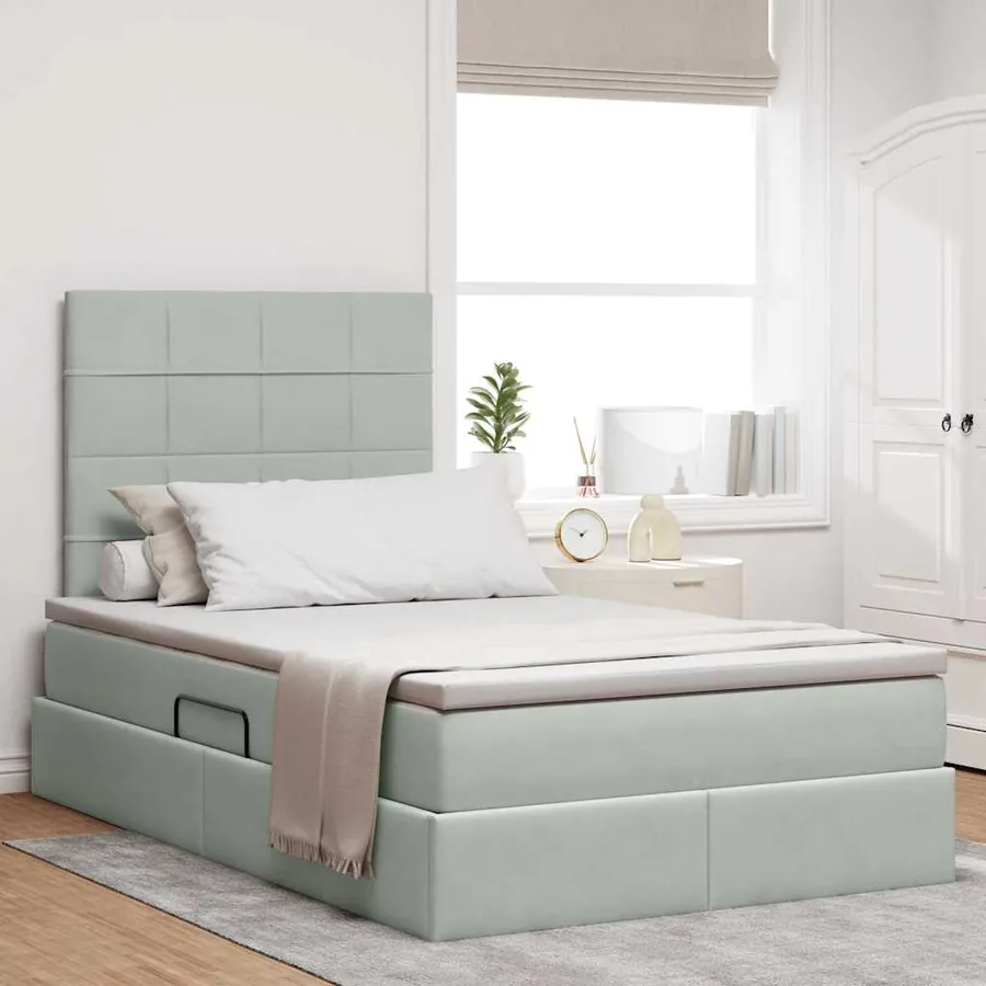 Lit avec rangement et matelas Gris clair 120 x 190 cm Velours