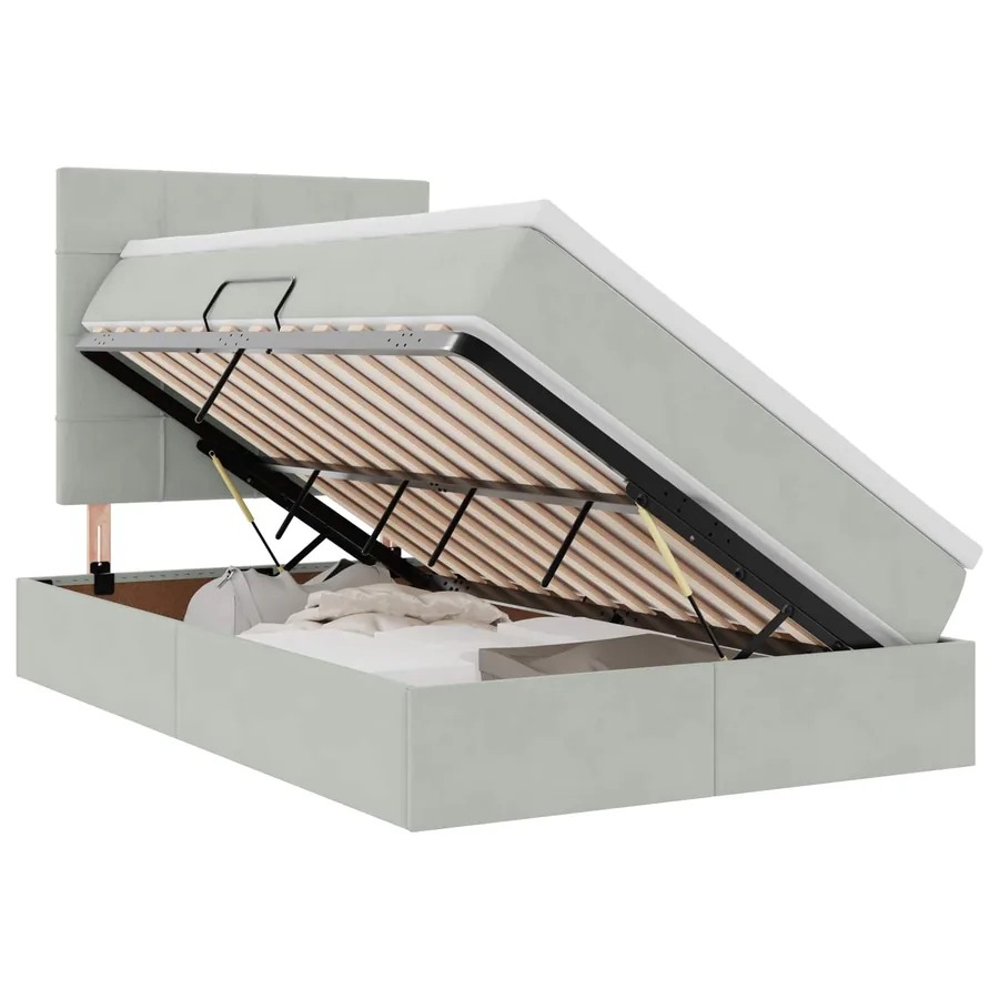 Lit avec rangement et matelas Gris clair 120 x 190 cm Velours - 2