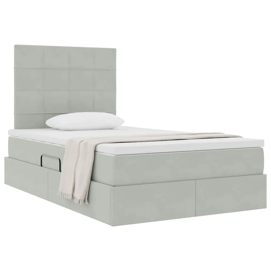 Lit avec rangement et matelas Gris clair 120 x 190 cm Velours - 3