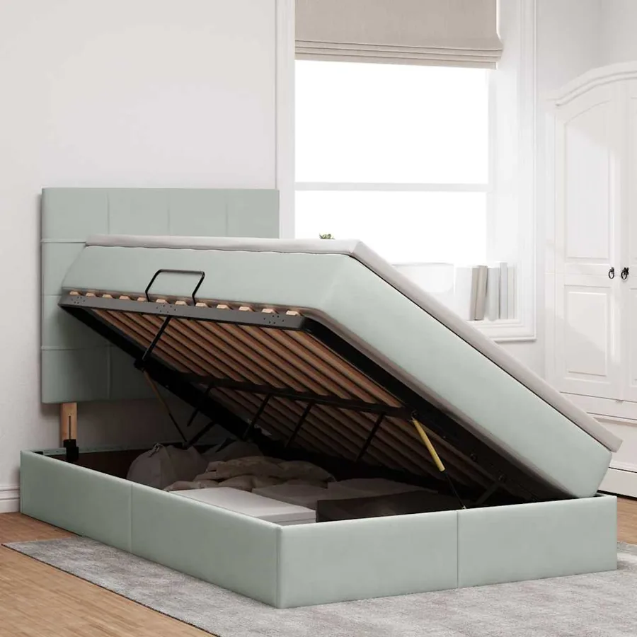 Lit avec rangement et matelas Gris clair 120 x 190 cm Velours - 4
