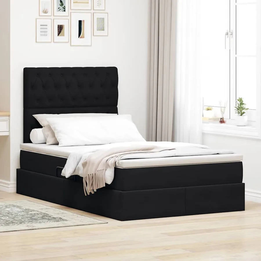 Lit de rangement LED avec matelas Noir 120 x 190 cm Velours