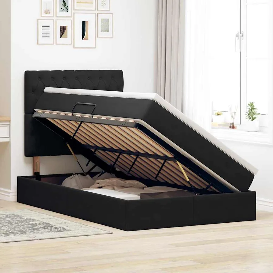 Lit de rangement LED avec matelas Noir 120 x 190 cm Velours - 4