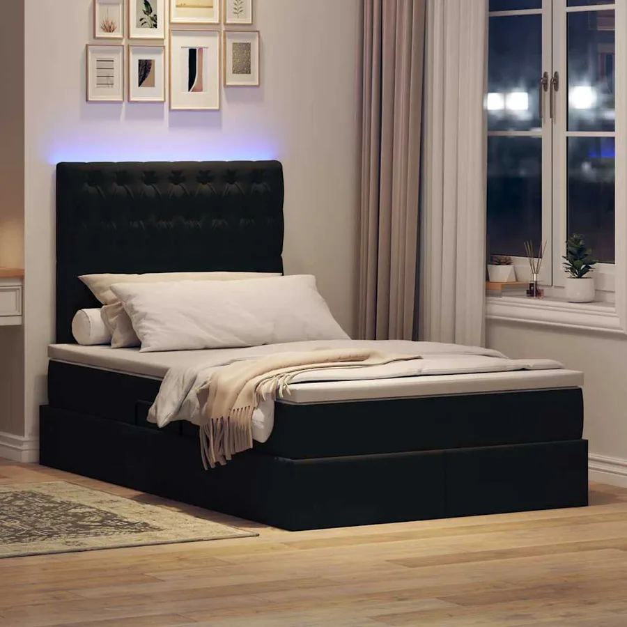 Lit de rangement LED avec matelas Noir 120 x 190 cm Velours - 5