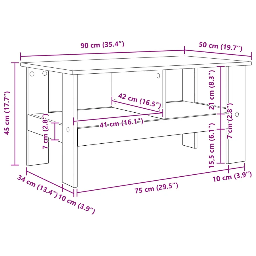 Table basse Chêne noir 90 x 50 x 45 cm Bois d'ingénierie - 10