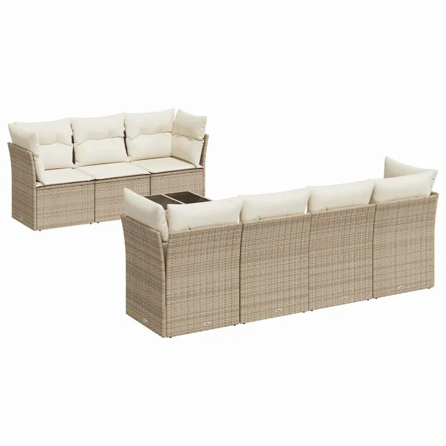 Salon de jardin avec coussins 8 pcs beige résine tressée - 2