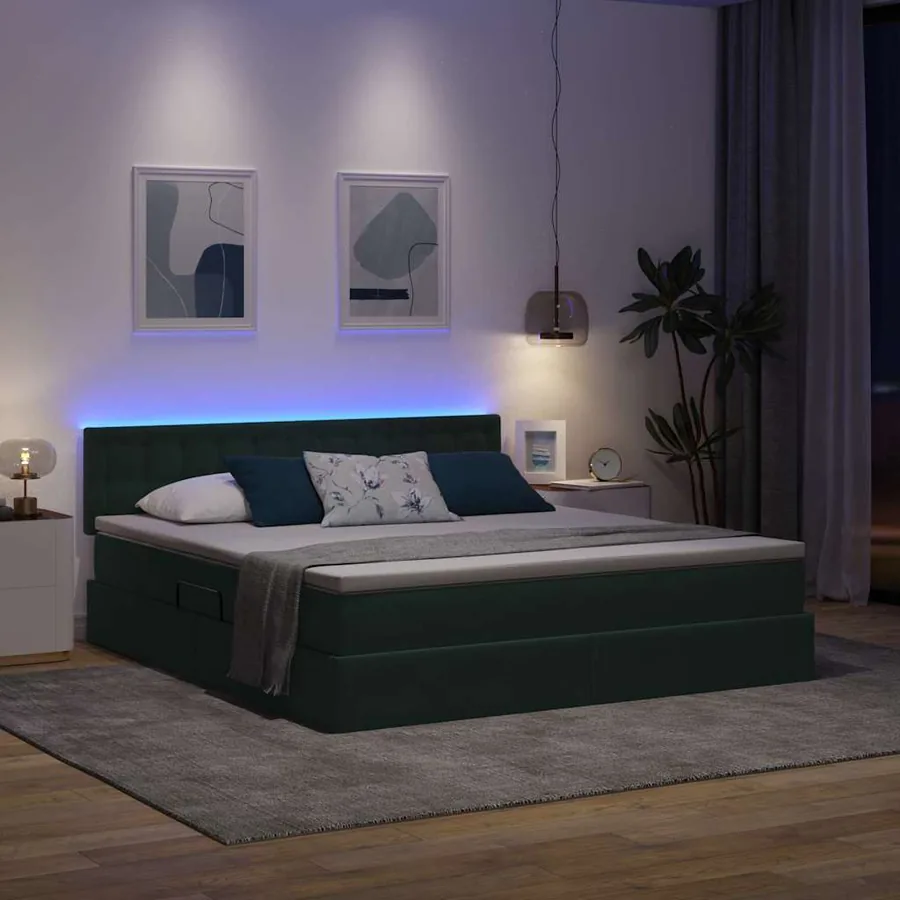 Lit de rangement LED avec matelas Vert foncé 160 x 200 cm - 5