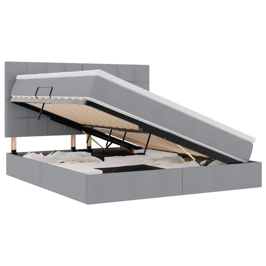 Lit avec rangement et matelas Gris clair 160 x 200 cm tissu - 2