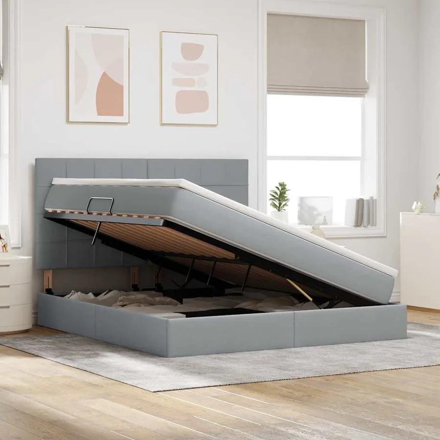 Lit avec rangement et matelas Gris clair 160 x 200 cm tissu - 4
