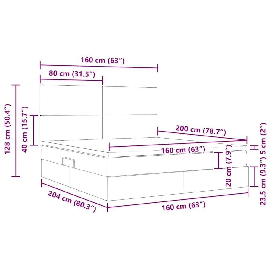 Lit avec rangement et matelas Gris clair 160 x 200 cm tissu - 16