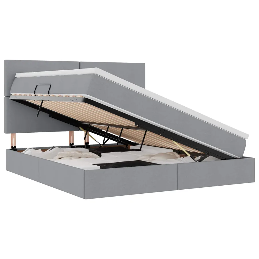 Lit avec rangement et matelas Gris clair 160 x 200 cm tissu - 2