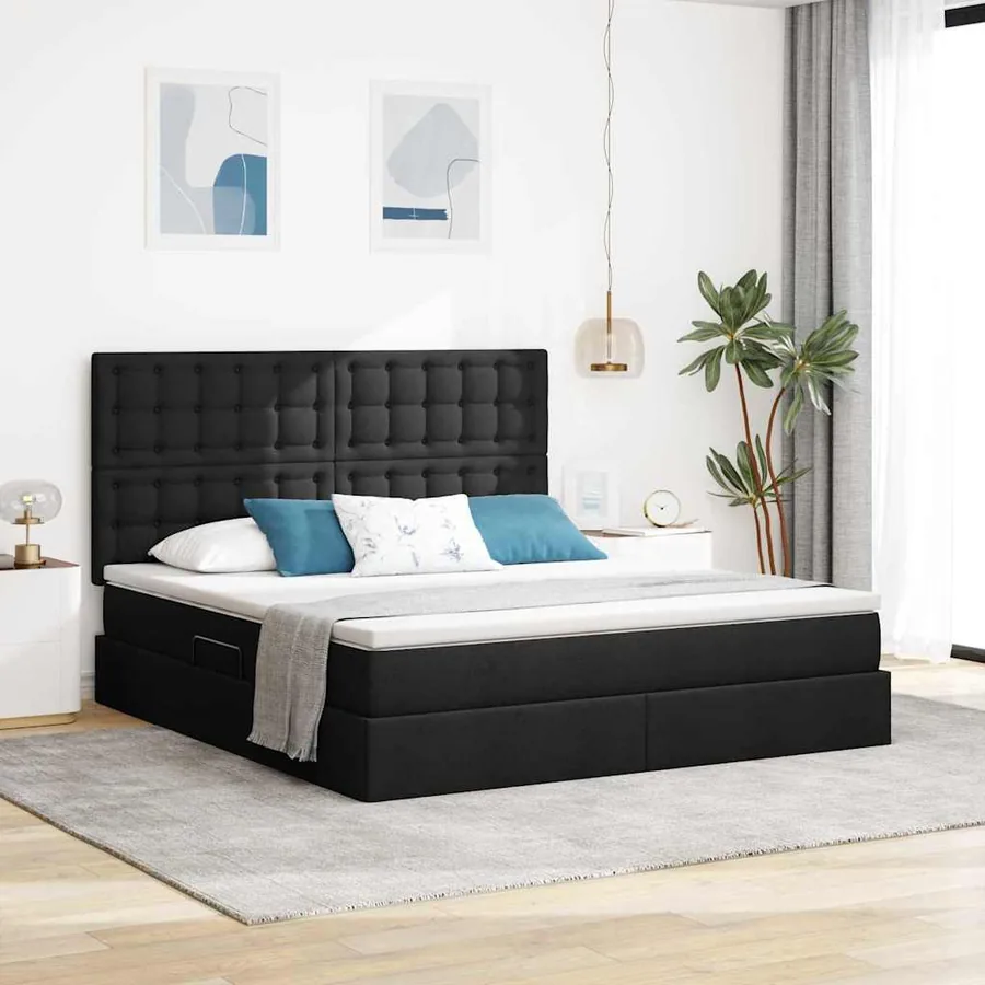Lit avec rangement et matelas Noir 160 x 200 cm tissu