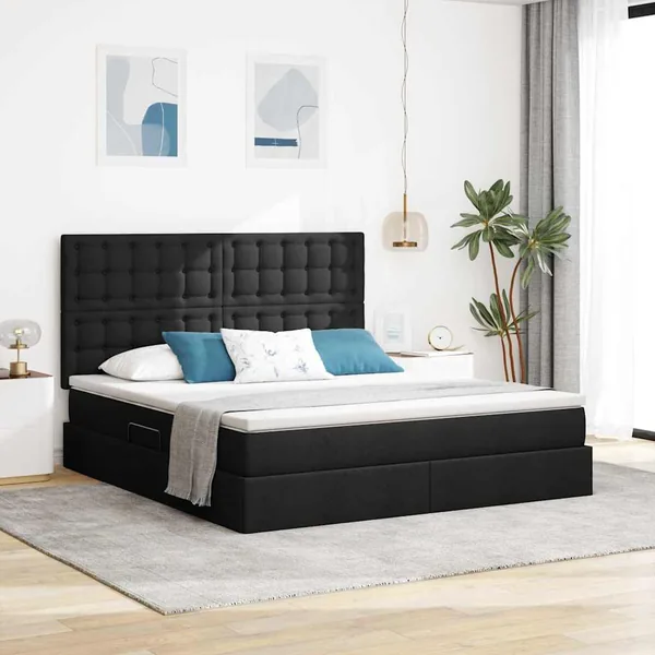 Lit avec rangement et matelas Noir 160 x 200 cm tissu