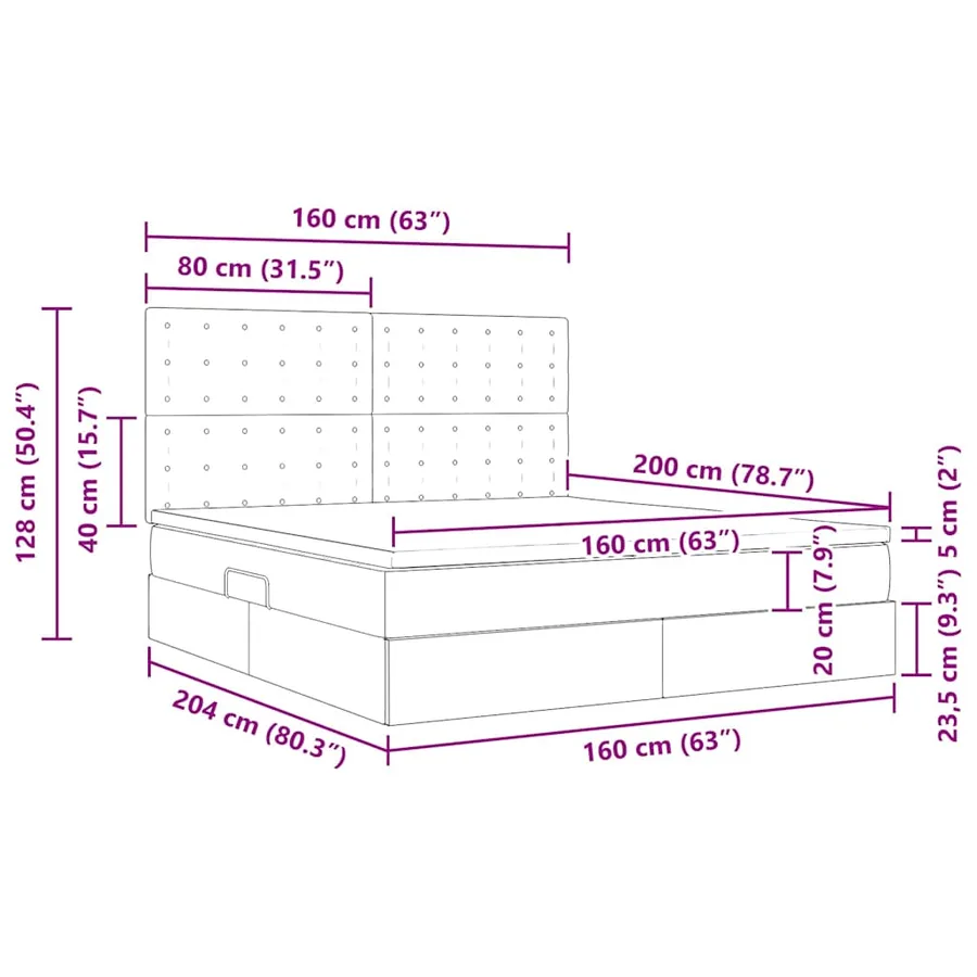 Lit avec rangement et matelas Noir 160 x 200 cm tissu - 16