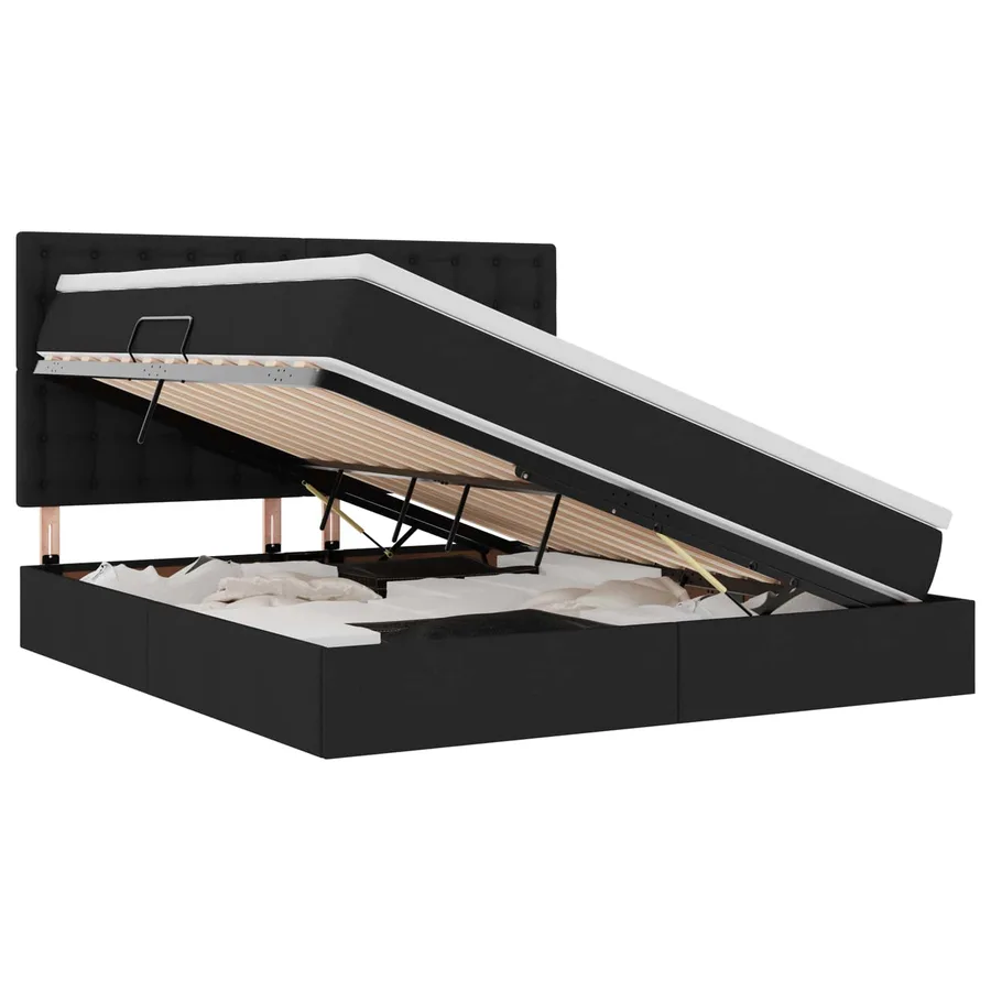 Lit avec rangement et matelas Noir 160 x 200 cm tissu - 2