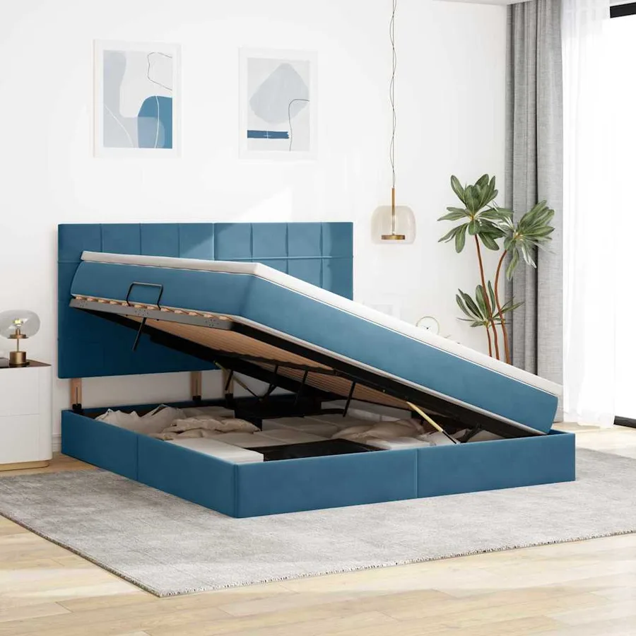 Lit avec rangement et matelas Bleu foncé 160 x 200 cm Velours - 4