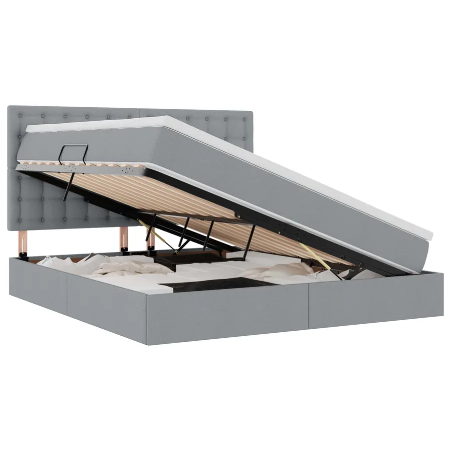 Lit de rangement LED avec matelas Gris clair 160 x 200 cm Tissu - 2