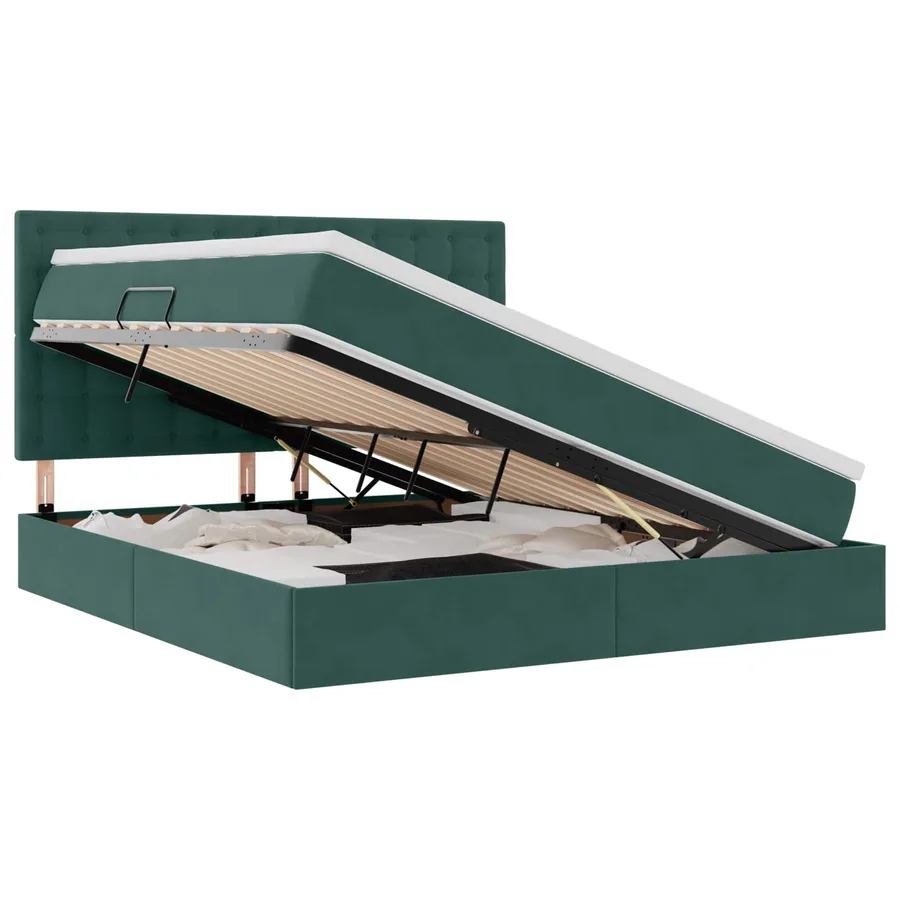 Lit de rangement LED avec matelas Vert foncé 160 x 200 cm - 2