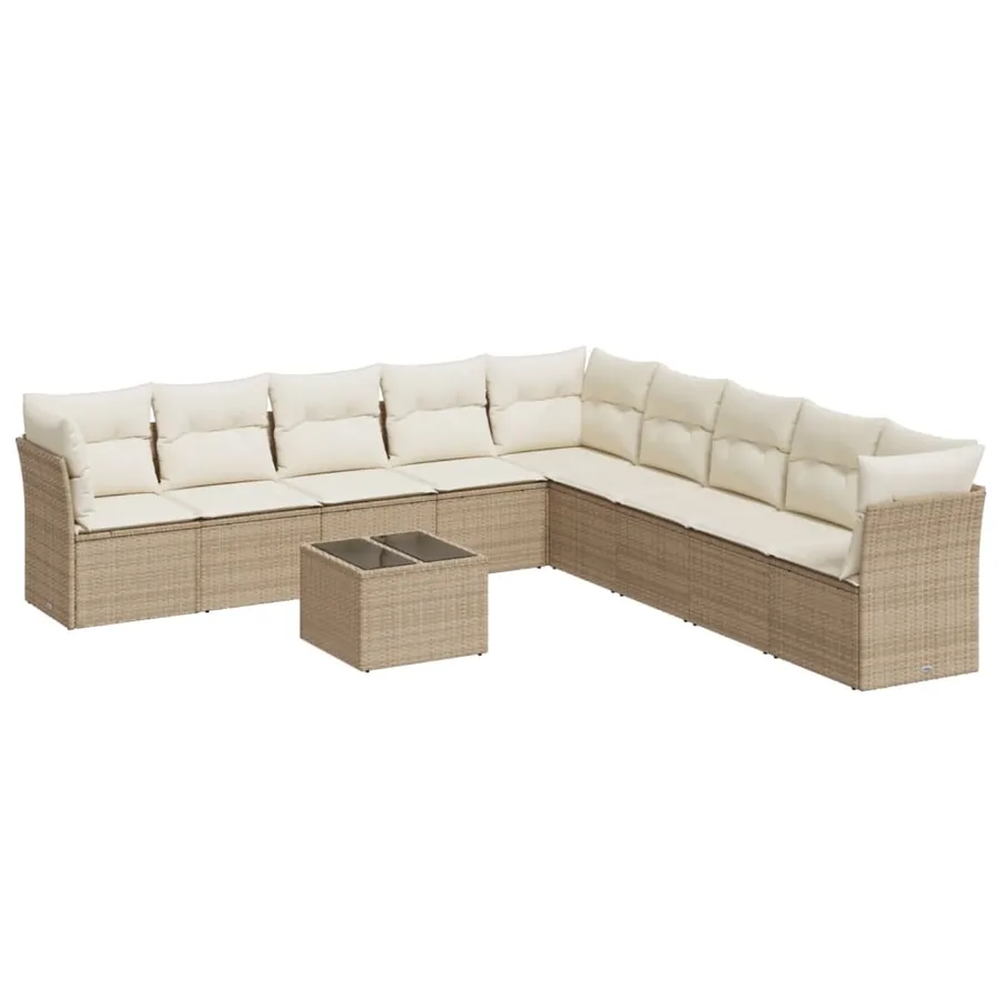 Salon de jardin avec coussins 10 pcs beige résine tressée - 2