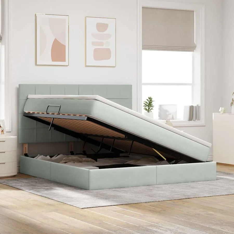 Lit de rangement LED avec matelas Gris clair 160 x 200 cm - 4