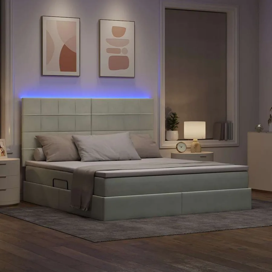 Lit de rangement LED avec matelas Gris clair 160 x 200 cm - 5
