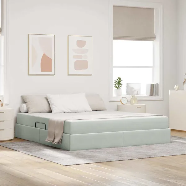 Lit avec rangement et matelas Gris clair 160 x 200 cm Velours
