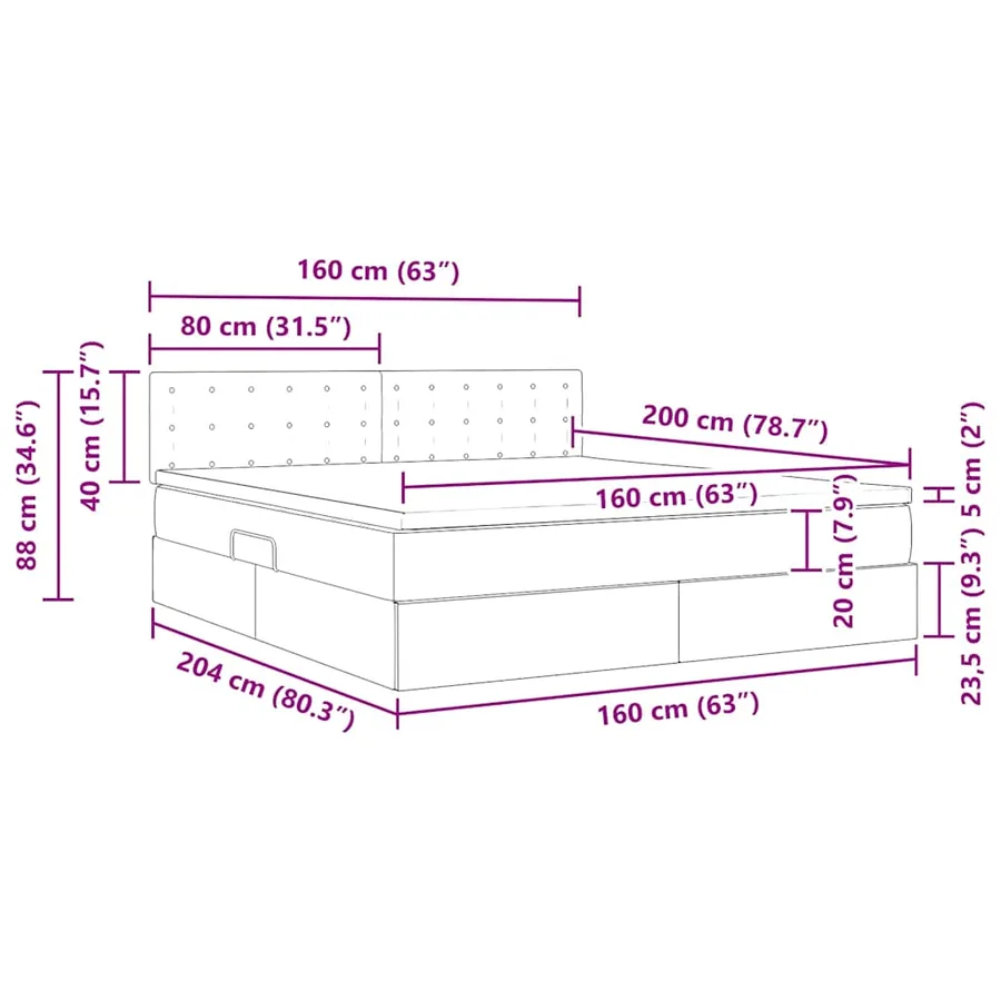 Lit de rangement LED avec matelas Gris foncé 160 x 200 cm Tissu - 17