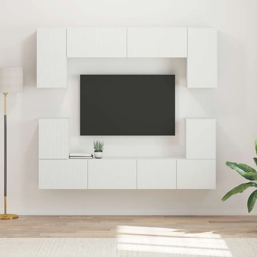 Ensemble meuble TV Montage mural 5 pcs Blanc Bois d'ingénierie