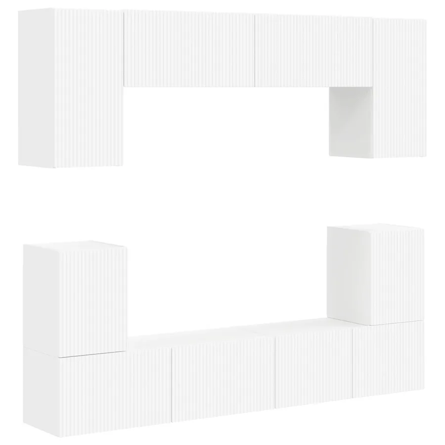 Ensemble meuble TV Montage mural 5 pcs Blanc Bois d'ingénierie - 2