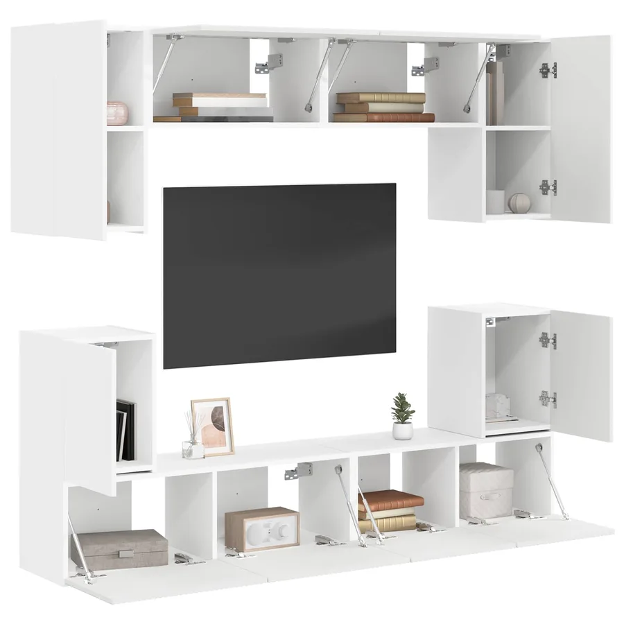 Ensemble meuble TV Montage mural 5 pcs Blanc Bois d'ingénierie - 3