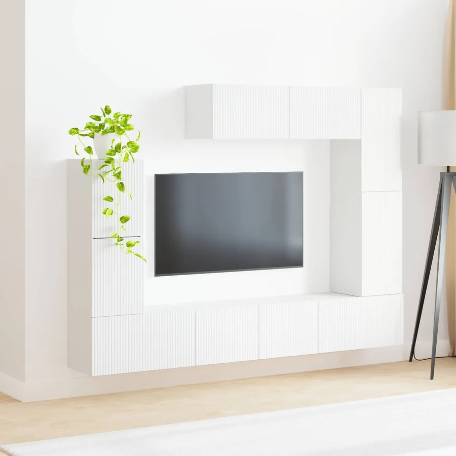 Ensemble meuble TV Montage mural 5 pcs Blanc Bois d'ingénierie - 4