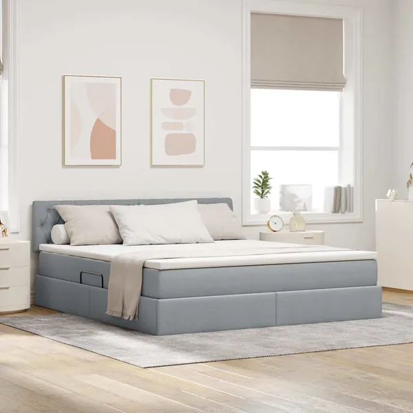Lit de rangement LED avec matelas Gris clair 160 x 200 cm Tissu