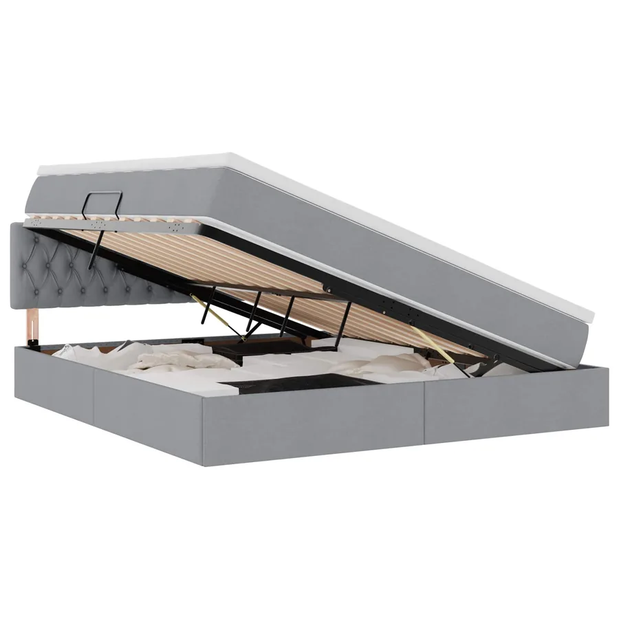 Lit de rangement LED avec matelas Gris clair 160 x 200 cm Tissu - 2
