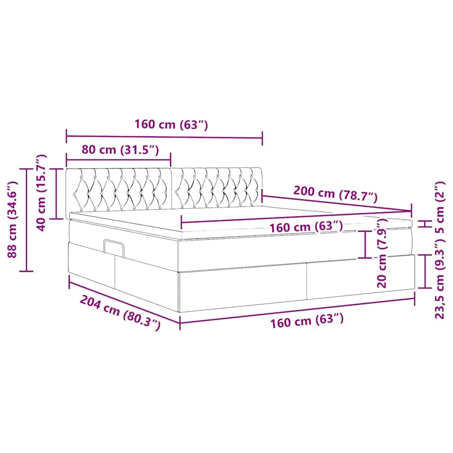 Lit avec rangement et matelas avec matelas Noir 160 x 200 cm - 16