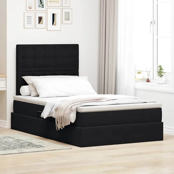 Lit de rangement LED avec matelas Noir 120 x 200 cm Velours