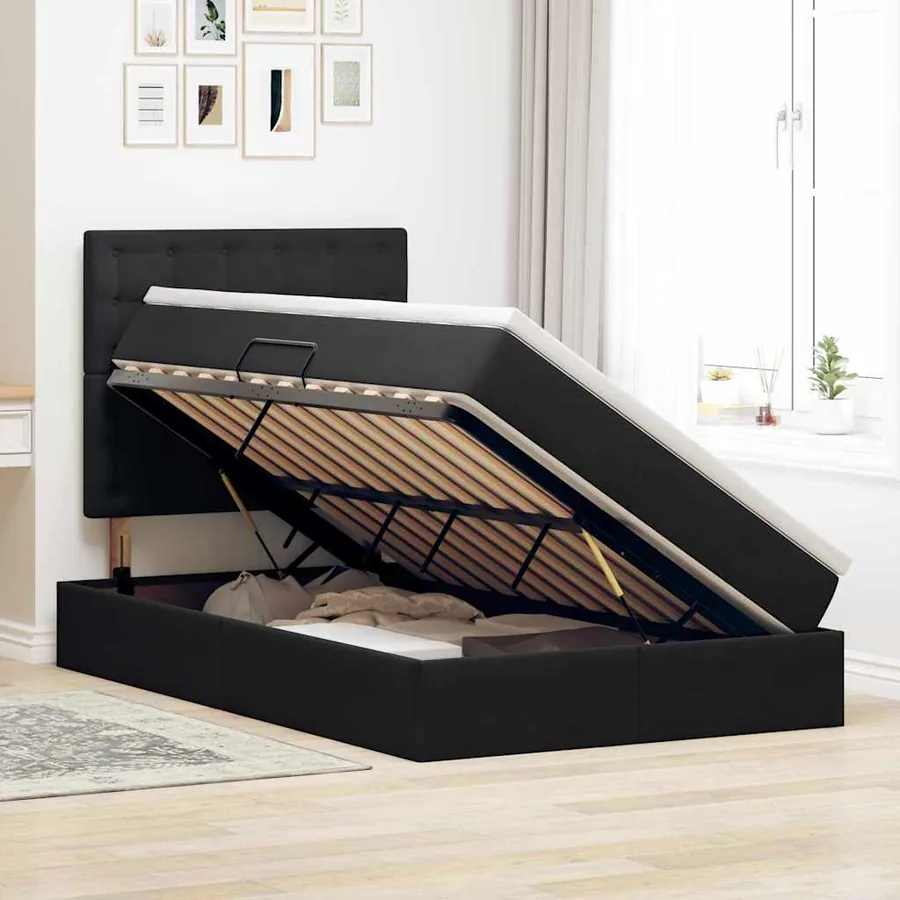 Lit de rangement LED avec matelas Noir 120 x 200 cm Velours - 4