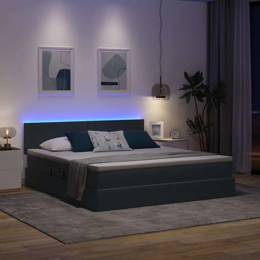 Lit de rangement LED avec matelas Gris foncé 160 x 200 cm - 5