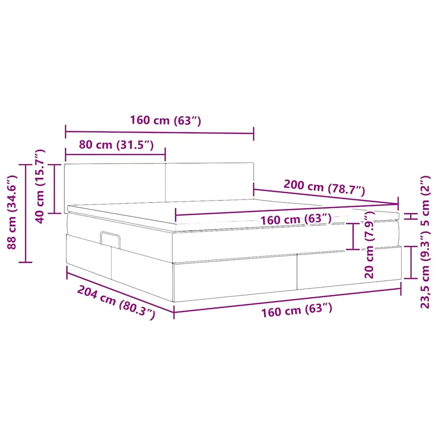 Lit de rangement LED avec matelas Bleu 160 x 200 cm Tissu - 17