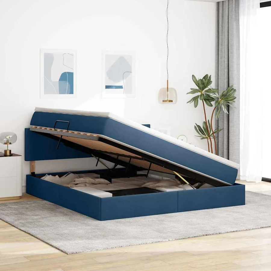 Lit de rangement LED avec matelas Bleu 160 x 200 cm Tissu - 4