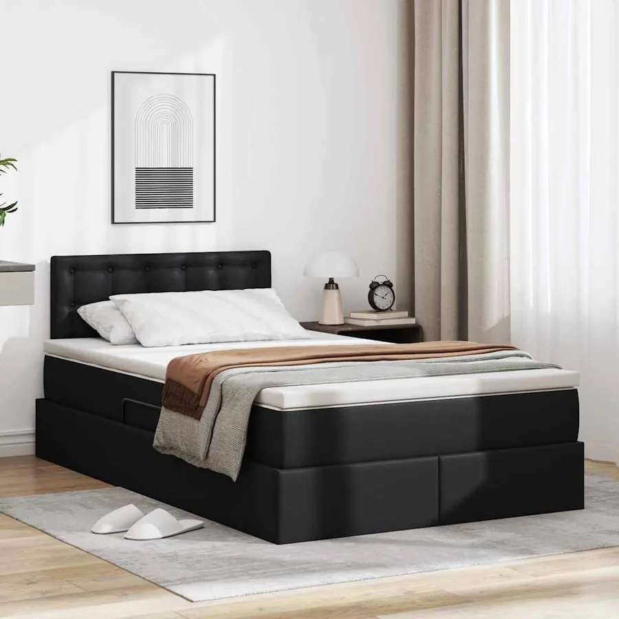 Lit avec rangement et LED Noir 120 x 190 cm Cuir synthétique
