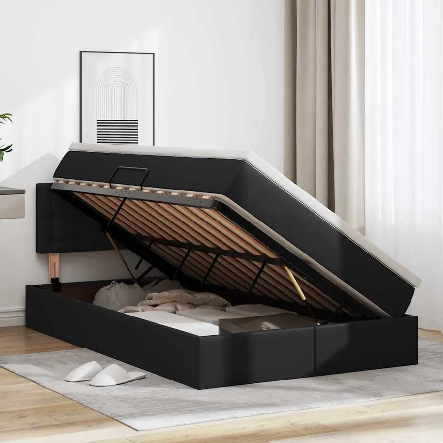 Lit avec rangement et LED Noir 120 x 190 cm Cuir synthétique - 4