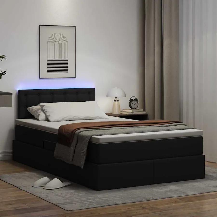 Lit avec rangement et LED Noir 120 x 190 cm Cuir synthétique - 5