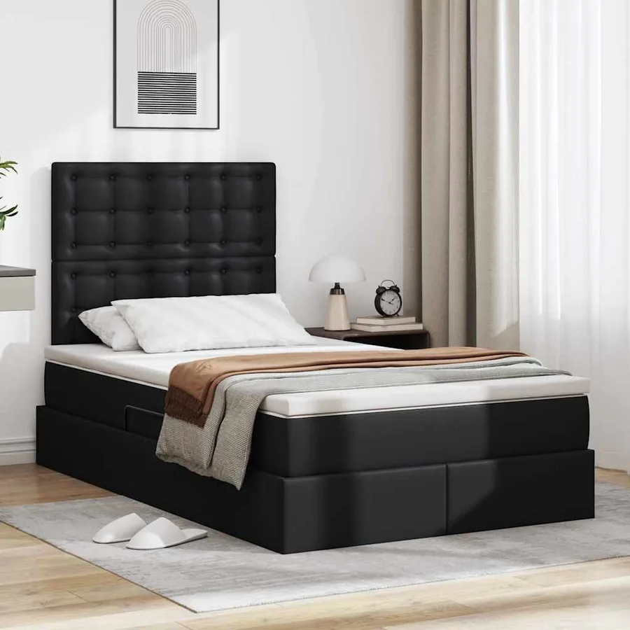 Lit de Rangement Noir 120 x 190 cm Cuir synthétique