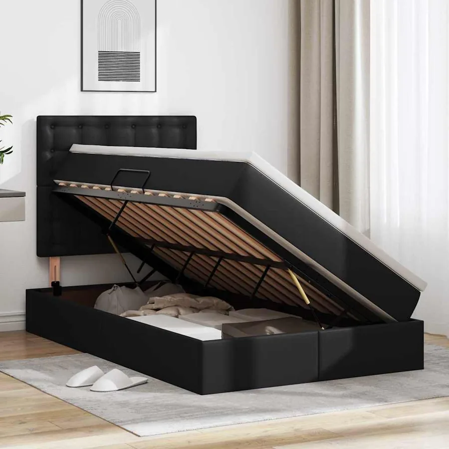 Lit de Rangement Noir 120 x 190 cm Cuir synthétique - 4