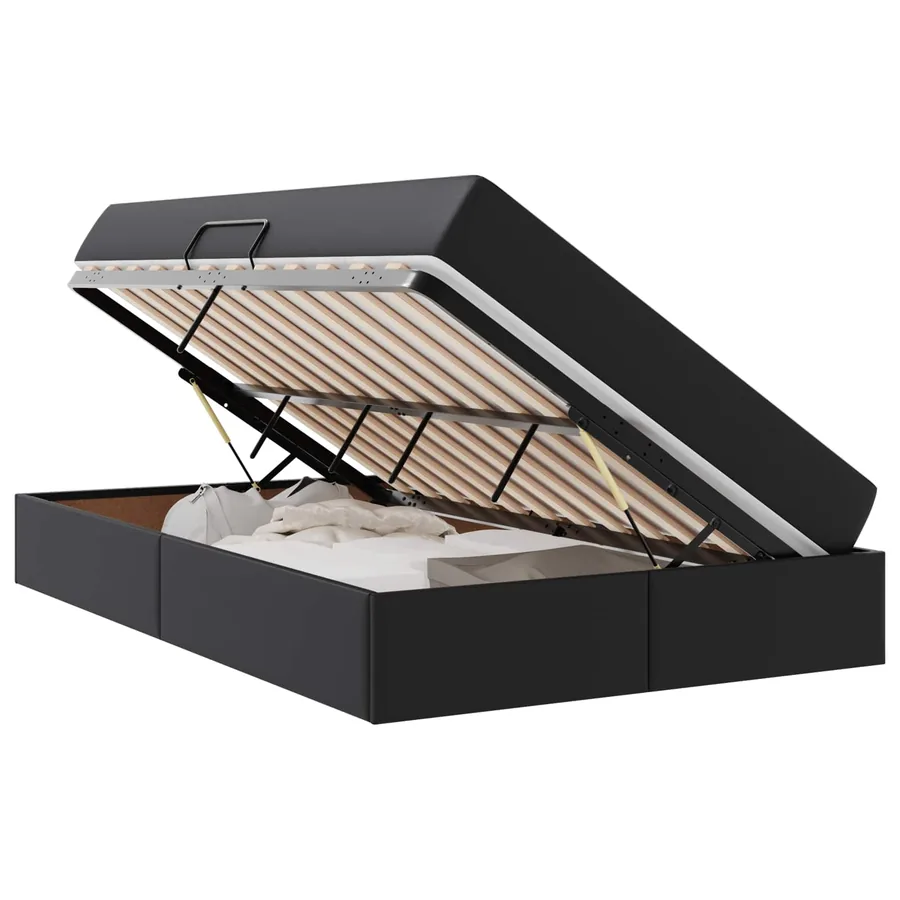 Lit avec rangement et matelas avec matelas 2 pcs Noir Cuir - 2