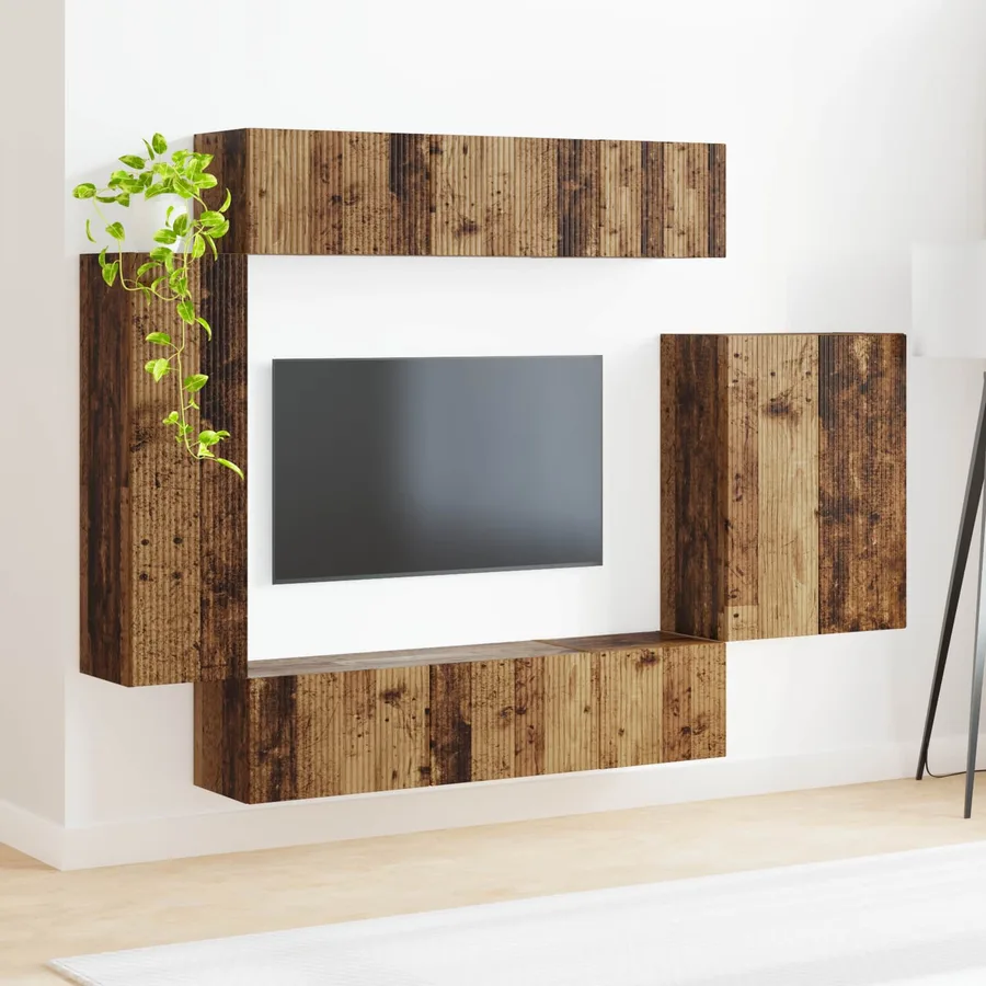 Ensemble de meuble TV mural Montage mural 6 pcs Bois Ancien - 4