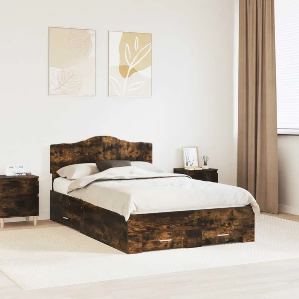 Cadre de lit Chêne fumé 135 x 190 cm Bois d'ingénierie